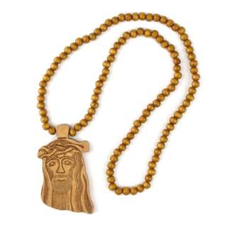 JESUS Rosary Necklace CHRIST Wooden Pendant Chain from 3 Colors  