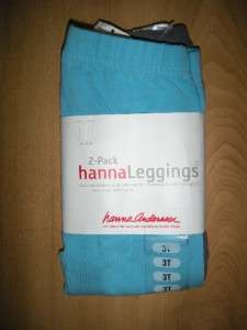 NWT Hanna Andersson 2pk Livable Leggings Cotton AQUA BLUE & GRAY Sz 