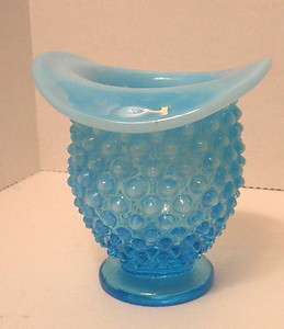 Vintage Opalescent Turquoise Fenton Hobnail Bud Vase Depression Glass 
