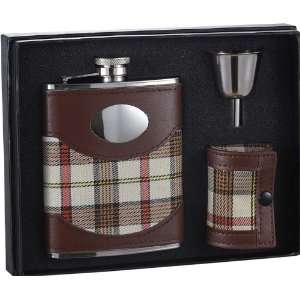  Visol Braw 6oz Leather & Plaid Stainless Steel Flask 