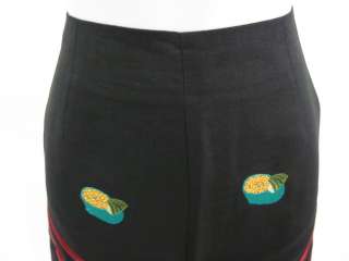 CJ LAING Black Sushi Embroidered Cropped Pants Sz 14  