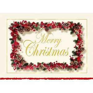 : Birchcraft Studios 2560 Merry Christmas Greetings   Red Deckle Edge 