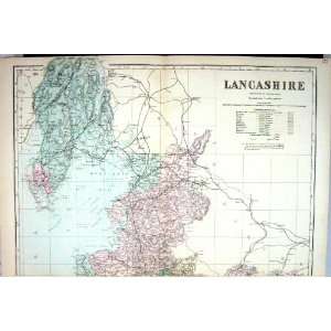 Bacon Antique Map C1884 Lancashire England Lancaster Fleetwood  