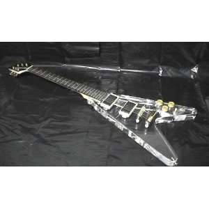  6 String Clear Body Polished V Shape Electric Guitar 