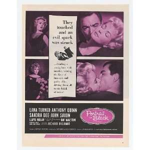 1960 Lana Turner Anthony Quinn Portrait in Black Movie Print Ad (Movie 