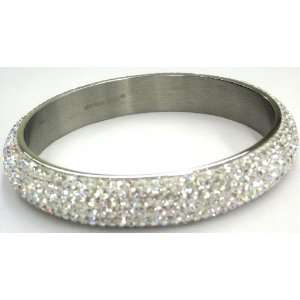  Crystal Stainless Steel Slip on Bangle With Silvery White Crystals 