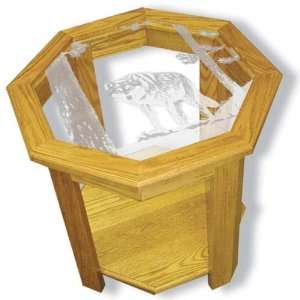   : Etched Glass End Table   Etched Wolf Top Octagon: Kitchen & Dining