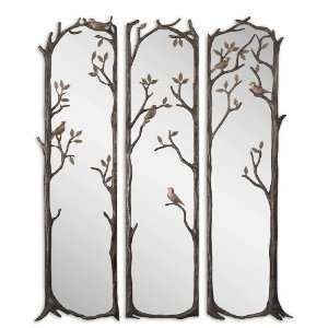 Uttermost 75 Perching Birds, S/3 Mirror Heavily Antiqued Silver Leaf 