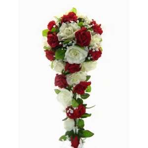   and Ivory Silk Rose Cascade   Bridal Wedding Bouquet 