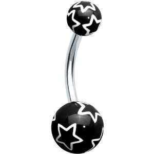  Black White Outline Stars Belly Ring: Jewelry