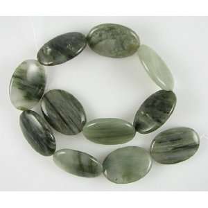  35mm green sega quartz flat oval beads 16 strand