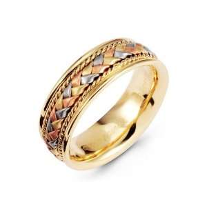    Triple Weave 14K White Rose Yellow Gold Wedding Ring Jewelry