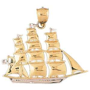  14kt Two Tone Gold Pirate Ship Pendant Jewelry
