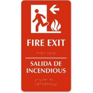  Fire Exit (left arrow) (bilingual) TactileTouch Sign, 6 x 