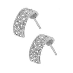  Sterling Silver 925 Partial Hoop Stud Earrings with Cubic 