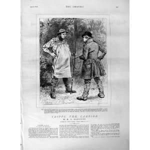    1876 ANTIQUE PRINT MEN CARRIER COUNTRY SCENE STICKS