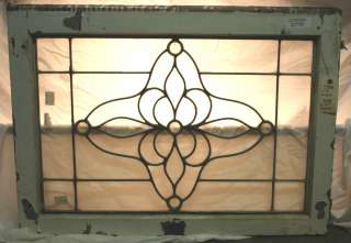 Antique Arts & Crafts Leaded Beveled Glass Window   Wood Sash Frame 