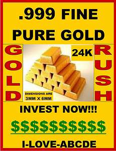   / Real / Pure 1 GRAIN 24K SOLID GOLD BULLION MINTED BAR 0.999 FINE