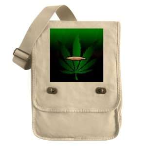    Messenger Field Bag Khaki Marijuana Joint and Leaf 