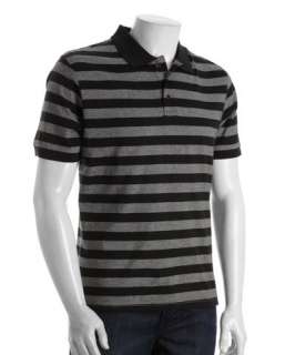 French Connection black wide stripe cotton short sleeve polo