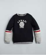   BABY navy wool blend striped sleeve logo sweater style# 318586401