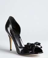 Fendi black patent leather bow peep toe pumps style# 318978501