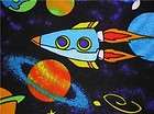 new outer space ship galaxy ufo stars planets night sky rockets fabric 