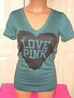 New Victorias Secret LOVE PINK Heart Green Tank Top Cami T Shirt 