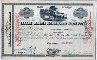 Little Miami Railroad Company Stock Certificate Ohio  