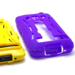 Purple Yellow Kickstand Double Layer Hard Case Gel Cover For HTC Evo 