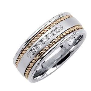   14K Gold Two Tone Hand Braided Diamond Wedding Band (8.5 mm): Jewelry