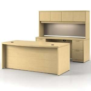   Desk & Credenza Set, Natural Maple Laminate, Chrome