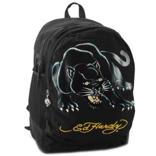 Ed Hardy Black Bruce Panther Backpack  Black  