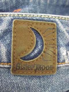 SISTER MOON Blue Embroidered Denim Flare Jeans Size 27  
