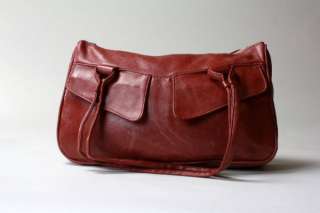 Vintage 70s Rust Leather Satchel Bag Tote Purse  