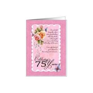  75th birthday greeting card   roses and butterflies 75th 
