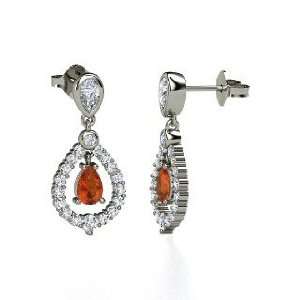   Kate Earrings, Pear Fire Opal 14K White Gold Earrings with Diamond