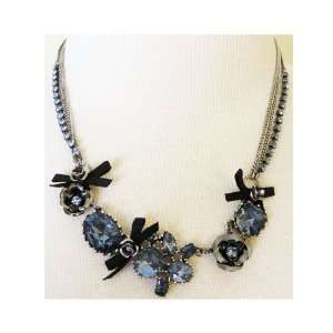 Betsey Johnson Iconic Blue Crystal Rose Necklace