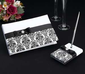 Black Damask Guest Book and Pen wedding guest book or any event  