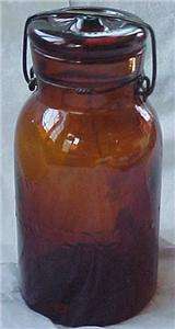 Vintage Amber Lightning Canning Jar   Quart  
