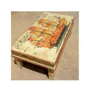 Distressed Finish Hand Painted Wood Sofa Coffee Table:  