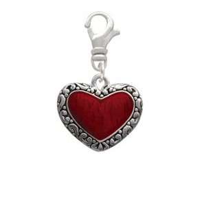  Translucent Red Heart with Decorated Border Clip On Charm 
