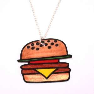   base Retro Burger Necklace (18 inch chain)   Gold plated base: Jewelry