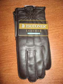 50 Mens Gloves ISOTONER Leather Dark Brown Size Large MicroTerry 