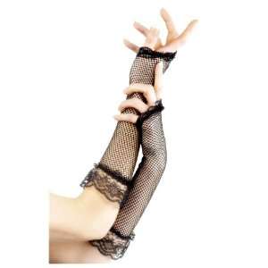  Smiffys Fingerless Fishnet Gloves, Black, With Lace: Toys 