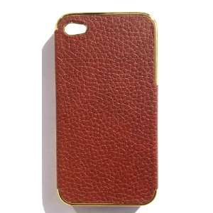  Luxury Brown and Gold Leather Case for Iphone 4 4s, Free 