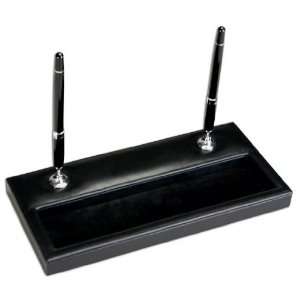  Black Leather Double Pen Stand (Silver): Electronics