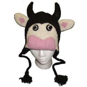  Hat Animal Character 100% Wool with Fleece cow Everything 