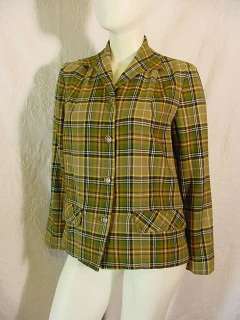 60s Pendleton green/sand plaid wool jacket 38 bust  