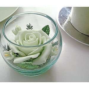   Pale Green Rose set in a Glass Bowl, Decorative Soap: Beauty